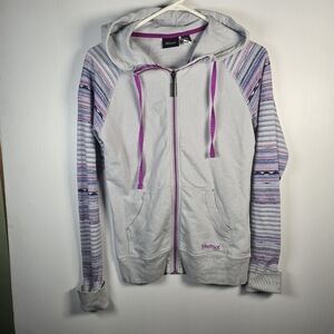 Marmot Women's Callie Full-Zip Hoodie  Light Gray Body Multi-Colored Sleeves M